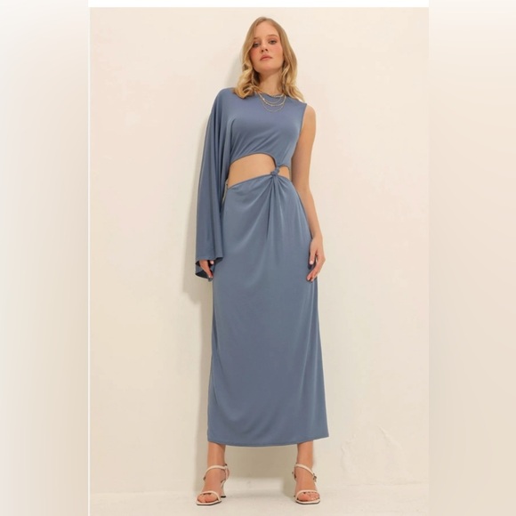 ZARA Blue One-Shoulder Dress - Picture 6 of 9